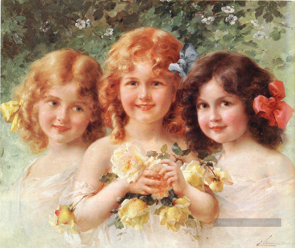 Émile Vernon trois sœurs Peintures à l'huile